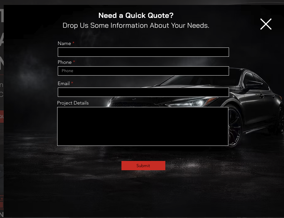 Auto Trim Design quote-request form with name, phone, email and project-details fields