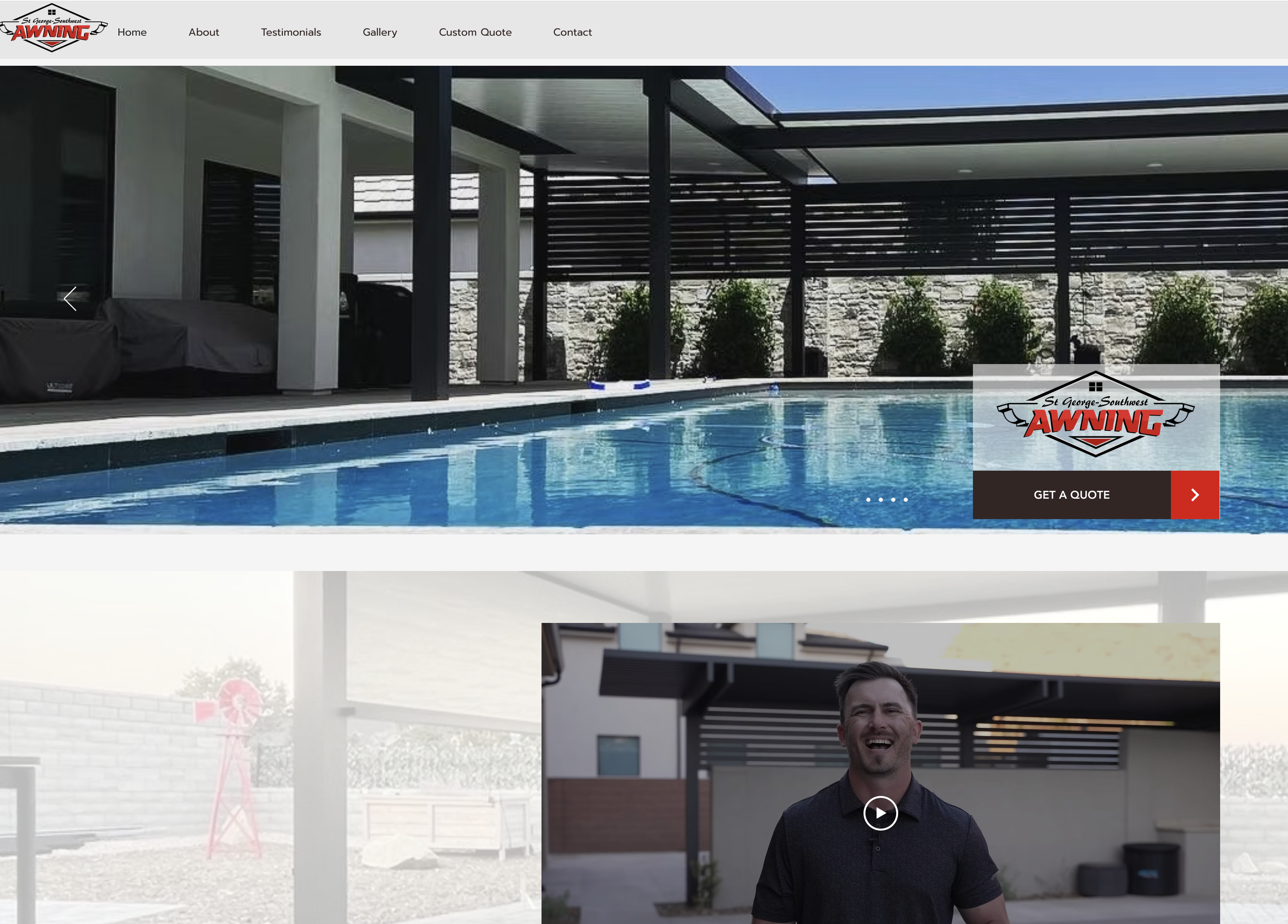St. George–Southwest Awning website presentation with patio photography and video introduction