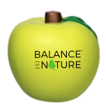 Balance of Nature wordmark on a green apple-shaped item