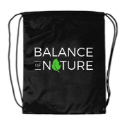 White wordmark on a black cinch bag