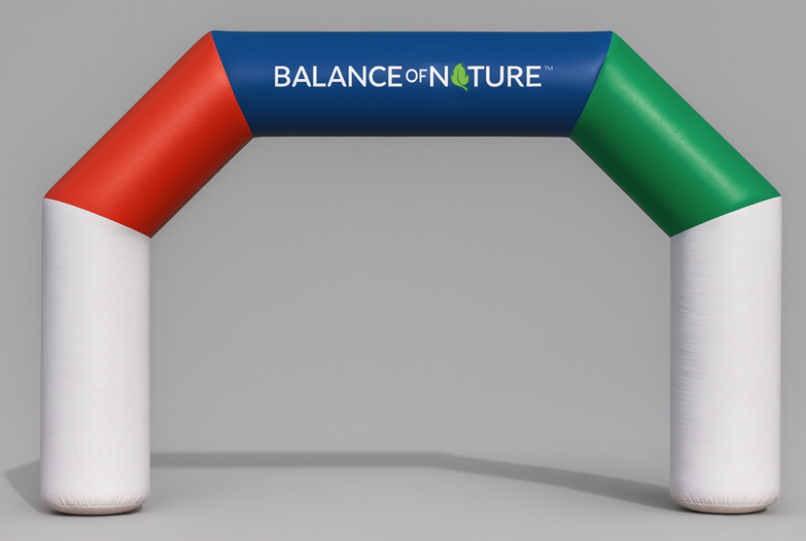 Red, blue and green branded arch visualization for Balance of Nature