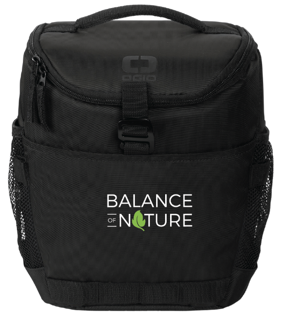 Balance of Nature brand placement on a black lunch bag
