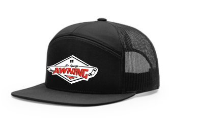 Black mesh cap mockup with the awning identity on the front