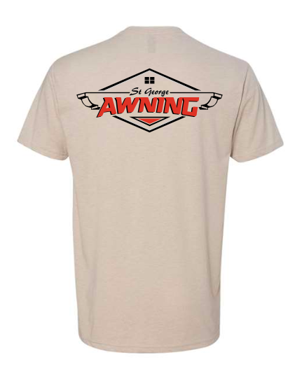 Light neutral shirt mockup with large St. George Awning back print