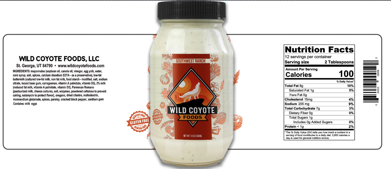 Unused Southwest Ranch packaging prototype showing a flat wrap label and bottle mockup; this design did not go into production